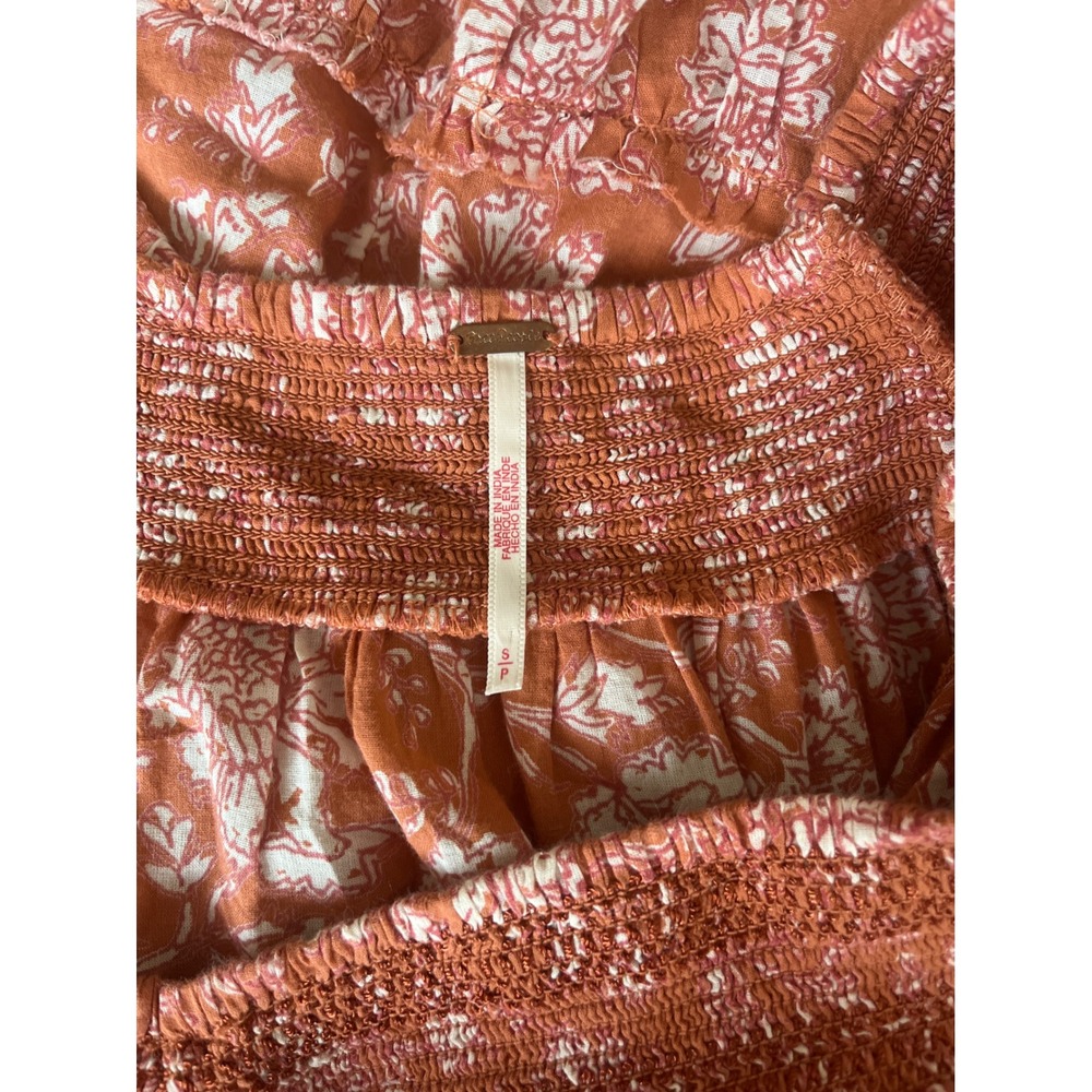 Free People Bonita Tiered Midi Dress Size Small Terracotta Floral 100% Cotton - Picture 9 of 13